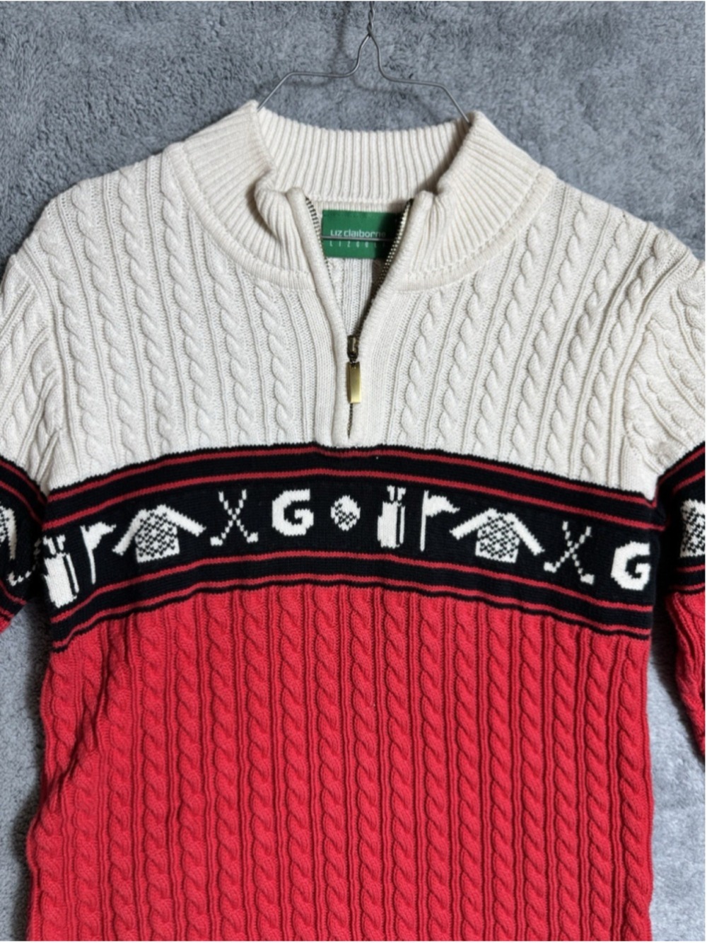 Vintage 90s Liz Claiborne Golf Cable Knit Quarter Zip Sweater Women’s S Cotton - Picture 2 of 7